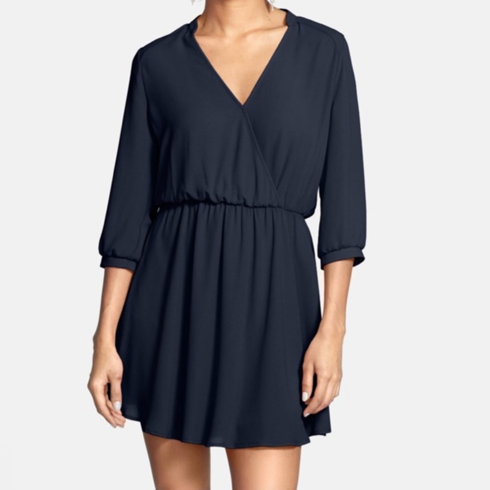 Lush Kendal Navy Faux Wrap Skater Dress XS